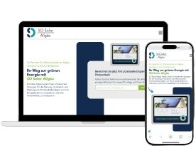 Responsive Website der SO Solar Allgäu auf Laptop und Smartphone, Startseite mit Photovoltaik Rechner