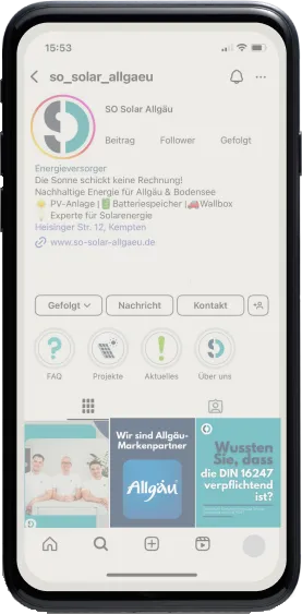 Social Media Feed mit Content Planung von der Photovoltaikfirma SO Solar Allgäu erstellt von PIE Marketing Agentur am Bodensee